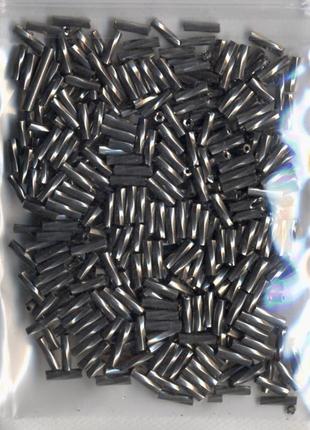 Стеклярус серый стальной цвет витые трубочки, чешский бисер твист, 300 шт.1 фото