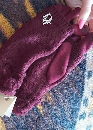 Утепленные перчатки цвета бордо4 фото