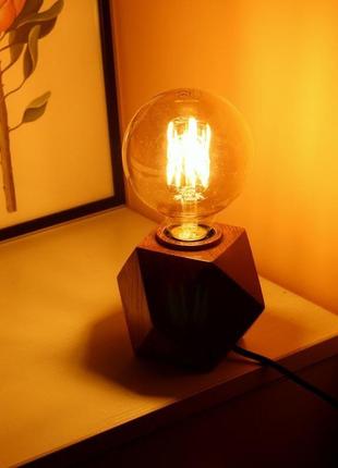 Настольный светильник в стиле лофт. лампа эдисона.кубический светильник из дерева дуба6 фото