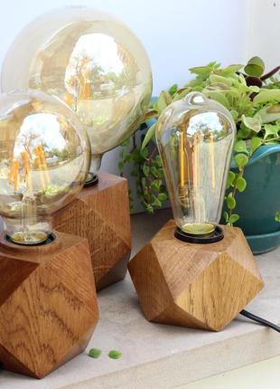 Настільний світильник у стилі лофт. лампа едісона. кубічний світильник з дерева дуба2 фото