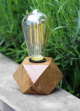 Настольный светильник в стиле лофт. лампа эдисона.кубический светильник из дерева дуба2 фото