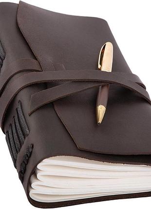 Блокнот кожаный  а5 темно-коричневый с ручкой