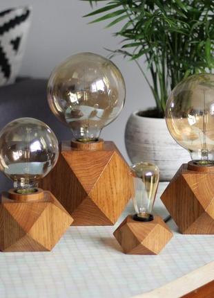 Світильник з дерева дуба. лампа едісона. кубічний нічний світильник. корпоративний подарунок