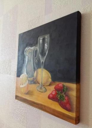 Картина маслом натюрморт з лимонами і полуницею5 фото