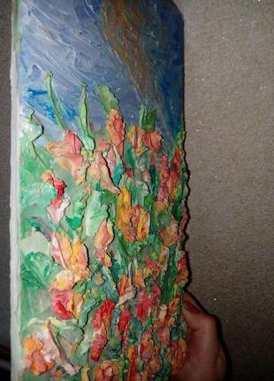 Об'ємна картина живопис "тюльпани - пробудження" ручна робота3 фото