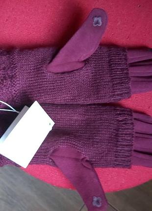 Утепленные перчатки цвета бордо5 фото