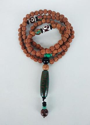 Магическое ожерелье из рудракши с тибетской бусиной дзи " 9 глаз "