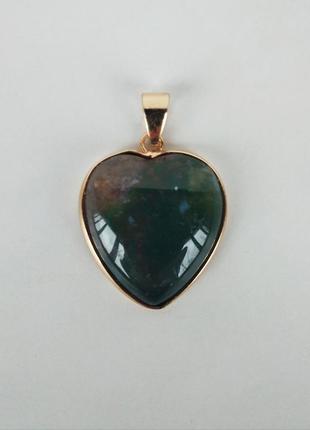 Кулон серце, натуральний камінь  агат на шкіряному шнурку1 фото