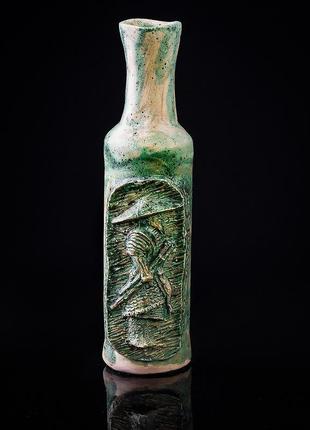 Ваза самурай зеленая керамическая глиняная ваза handmade винтажная арт деко1 фото