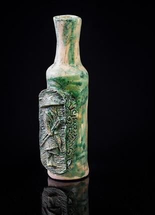 Ваза самурай зеленая керамическая глиняная ваза handmade винтажная арт деко2 фото