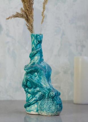 Ваза пляшка восьминіг океанічна керамічна3 фото