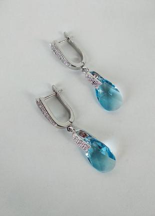 Серьги с голубыми кристаллами swarovski