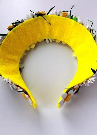 Український вінок на голову до вишиванки сонечко біло - жовтий3 фото