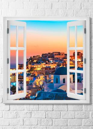 Вид из окна картина санторини греция закат картина греция окно с пейзажем материал холст вид города1 фото