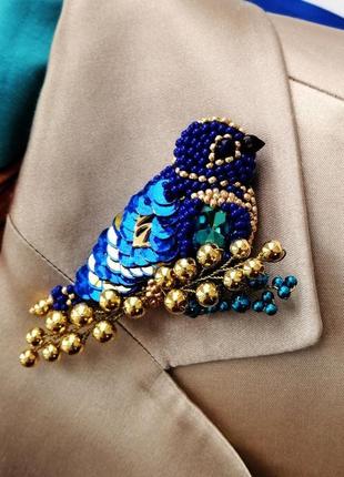Українська синьо-жовта брошка пташка2 фото