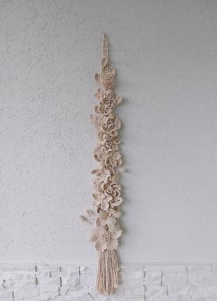 Настінне панно макраме квіти вертикальне8 фото