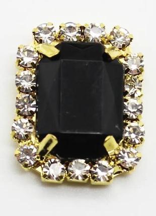 Стразовый декор 20*16 мм (декор пришивной), цвет камня-черный+основа золото, шт., чорний