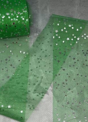 Фатин "зірочка-срібло", 6 см, колір-зелений, метр, зелений
