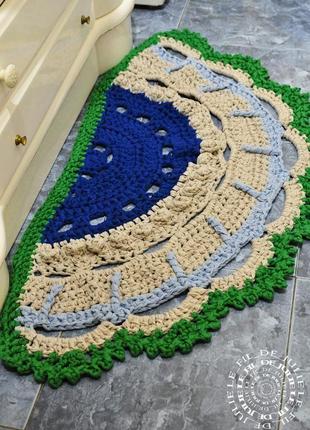 Вязаный ажурный ковёр из трикотажной ленты / в'язаний ажурний килим з трикотажної стрічки