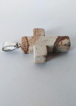 Кулон " хрест " з натурального каменю пейзажна яшма2 фото