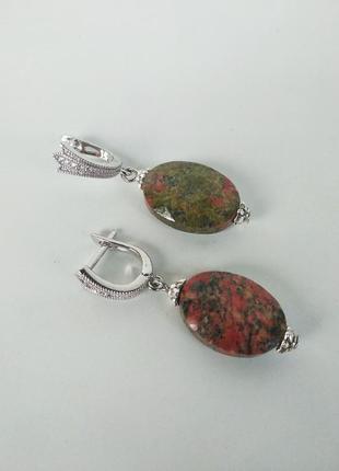 Сережки ручної роботи з натуральним каменем унакит
