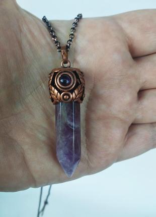 Кулон " кристалл " на цепочке с натуральным камнем аметист