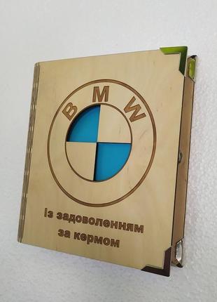 Дерев'яний блокнот "bmw" на цілісної обкладинці з ручкою2 фото