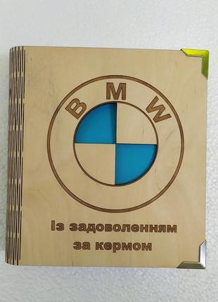 Деревянный блокнот "bmw" на цельной обложке с ручкой