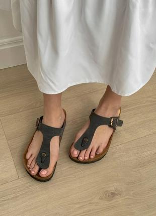 Жіночі сандалі через палець замшеві, чорні ортопедичні twins жіночі сандалі шльопанці жіночі1 фото