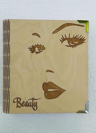 Деревянный блокнот "beauty" (на цельной обложке, с ручкой), подарок косметологу, визажисту