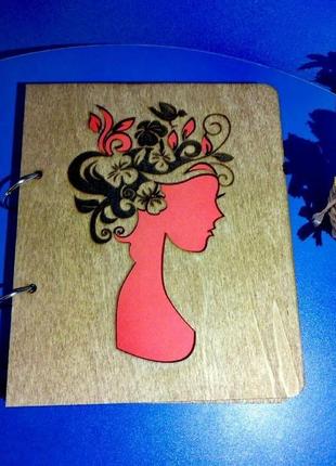 Дерев'яний блокнот а5 "дівчина-весна" (на кільцях), щоденник, планер, органайзер1 фото
