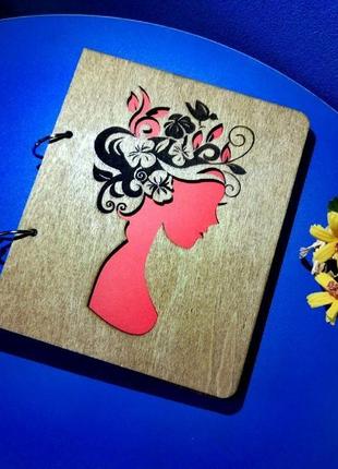 Дерев'яний блокнот а5 "дівчина-весна" (на кільцях), щоденник, планер, органайзер3 фото