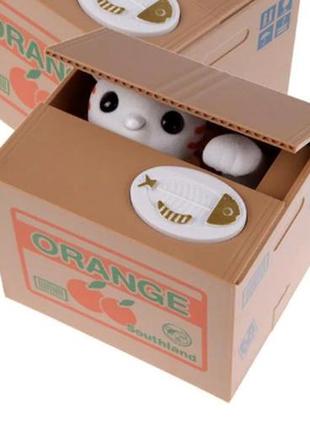 Кот в коробке - копилка забирает лапой монетку + интерактивная игрушка