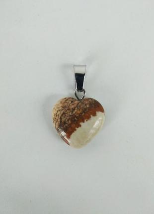 Кулон сердце, натуральный камень яшма