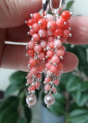 Сережки срібні "рожевий корал"2 фото