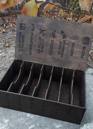Дерев'яна коробка шкатулка скринька для грошей сімейний бюджет2 фото