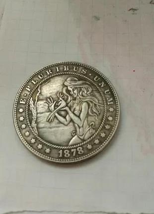 Монета 1 доллар. hobo nickel техника. one dollar 1885 г. коллекция5 фото