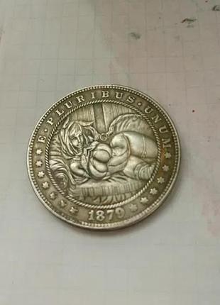 Монета 1 доллар. hobo nickel техника. one dollar 1885 г. коллекция3 фото