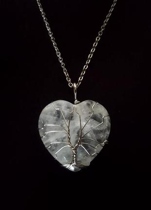 Кулон " серце " на ланцюжку з натурального каменю гірський кришталь