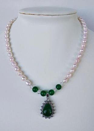 Намисто з натуральних, прісноводних, білих перлів