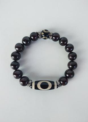 Браслет-талисман с бусиной дзи "небо и земля" из граната