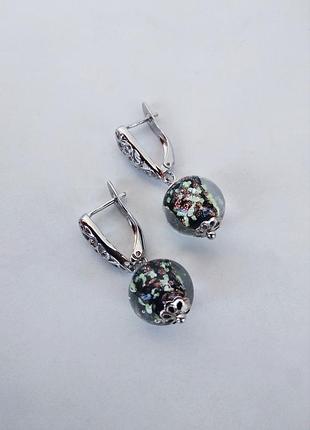 Сережки з намистинами лемпворк ( ручна робота )