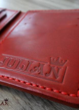 Шкіряний гаманець "наталі" червоного кольору з натуральної шкіри крейзі хорс5 фото