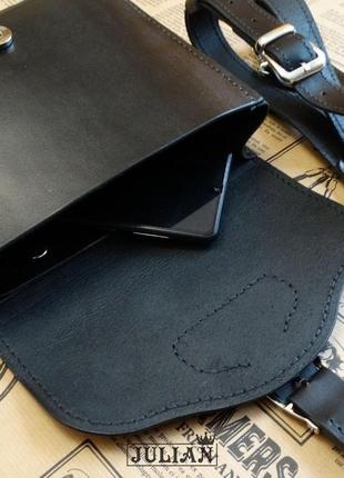 Шкіряна вінтажна сумочка "джулія" з натуральної шкіри чорного кольору9 фото