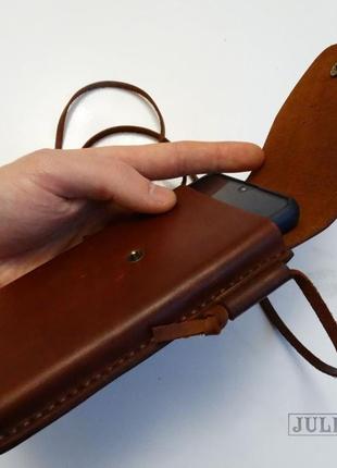 Шкіряний чохол-сумочка для смартфона з натуральної шкіри крейзі хорс або краст3 фото