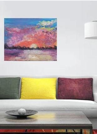 Картина олійними фарбами "барвисте небо" 40х50, полотно, олія.4 фото