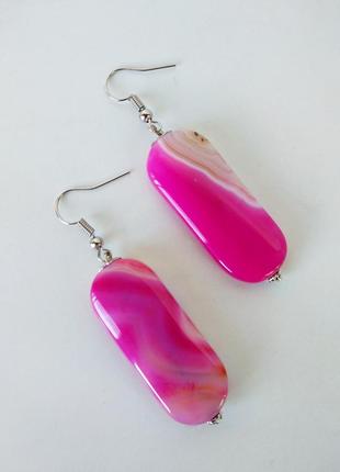 Длинные серьги из натурального, розового агата