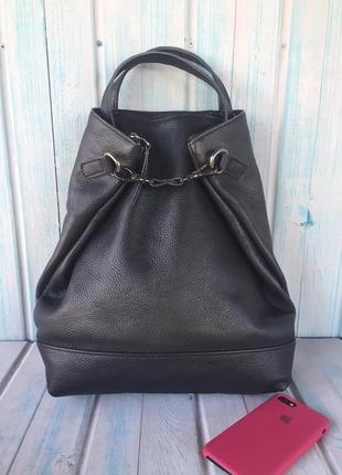 Жіночий чорний шкіряний рюкзак сумка