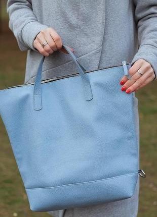 Блакитний шкіряний жіночий рюкзак/сумка5 фото