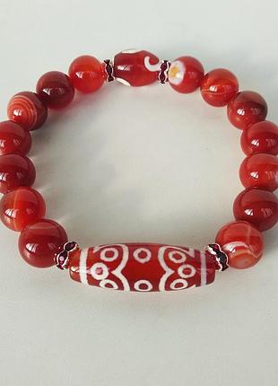 Браслет - талисман с тибетской бусиной дзи " 13 глаз " из сердолика